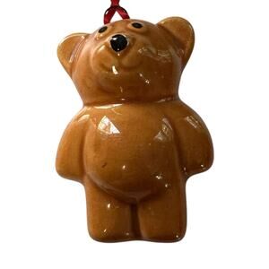 Vintage Porcelain Bear Ornament Christmas Holiday Brown Bear